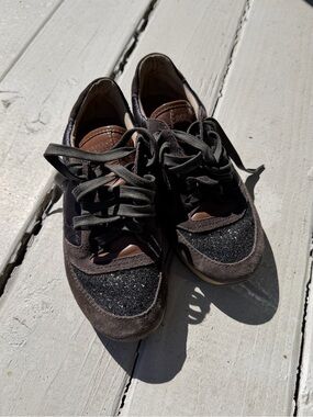 Brunello Cucinelli Dark Brown & Black Suede Glitter Lace-Up Sneakers
